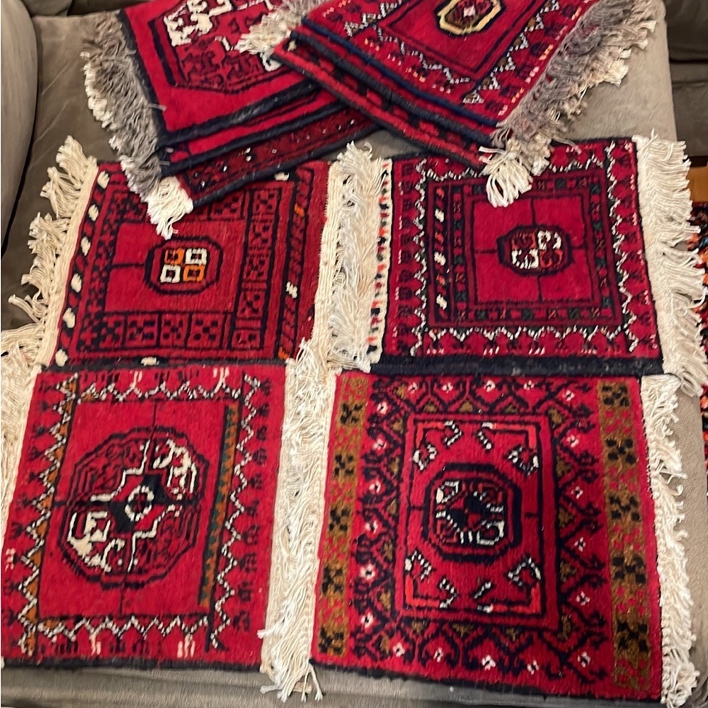 Vintage Handmade Afghan Ersari Placemat Rugs! (Set of 4) RARE FIND 60s/70s!